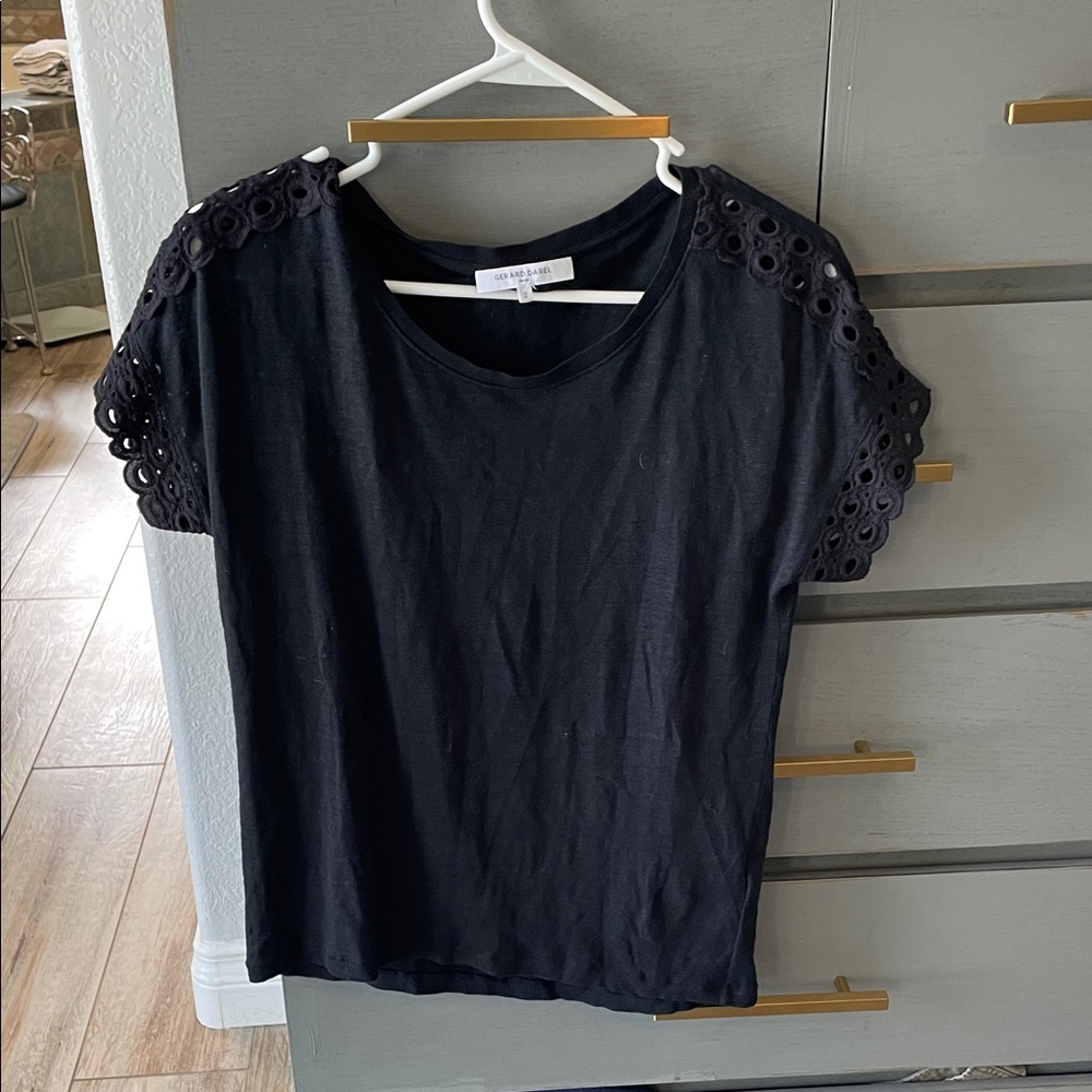 Gerard Darel Black Eyelet Sleeve Top